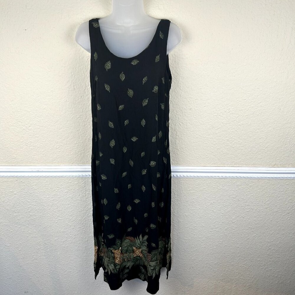 Vintage Worthington Sleeveless Safari Leopard Maxi Dress Black Size 8 Petite 90s